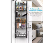 Zstar 6-Tier Pantry Door Organizer, Over The Door Pantry Organizer Rack and Storage, Hanging Spice Rack for Cabinet(Black)