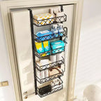 Zstar 6-Tier Pantry Door Organizer, Over The Door Pantry Organizer Rack and Storage, Hanging Spice Rack for Cabinet(Black)