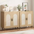 Sideboard Buffet Kitchen Storage Cabinet with Rattan, Solid Wood Feet for Living Room, Hallway