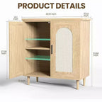 Sideboard Buffet Kitchen Storage Cabinet with Rattan, Solid Wood Feet for Living Room, Hallway