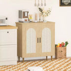 Sideboard Buffet Kitchen Storage Cabinet with Rattan, Solid Wood Feet for Living Room, Hallway