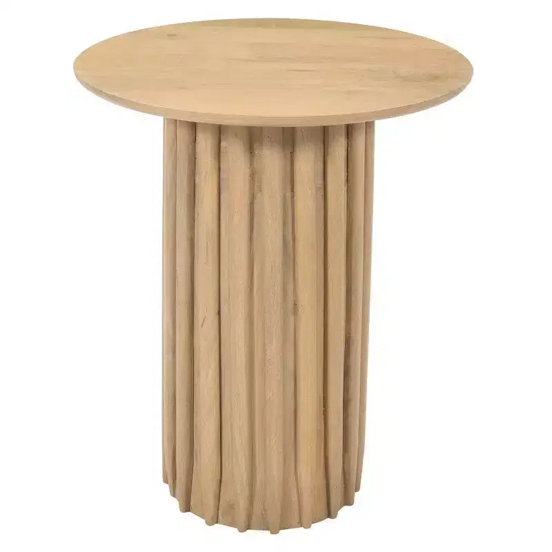 Royal Hampton Side End Table with 20 Inch Round Top and Fluted Base, Mango Wood Construction