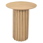 Royal Hampton Side End Table with 20 Inch Round Top and Fluted Base, Mango Wood Construction