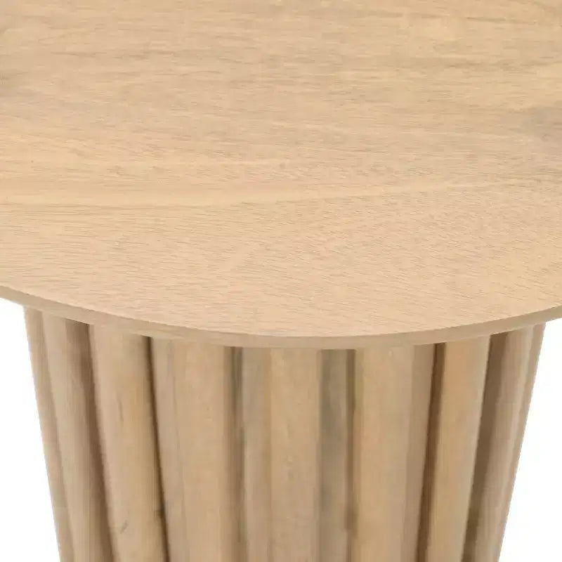 Royal Hampton Side End Table with 20 Inch Round Top and Fluted Base, Mango Wood Construction