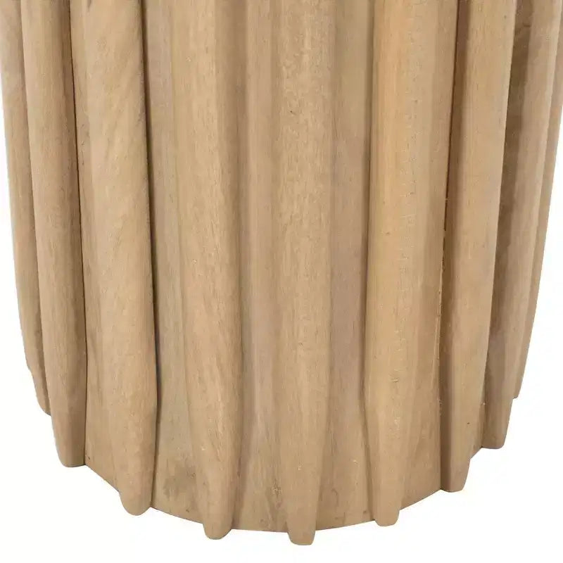 Royal Hampton Side End Table with 20 Inch Round Top and Fluted Base, Mango Wood Construction