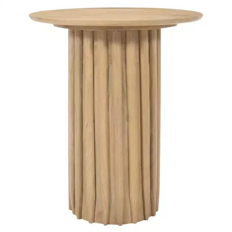 Royal Hampton Side End Table with 20 Inch Round Top and Fluted Base, Mango Wood Construction