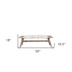 HomeRoots 50 White and Brown Cotton Upholstered Striped Bench