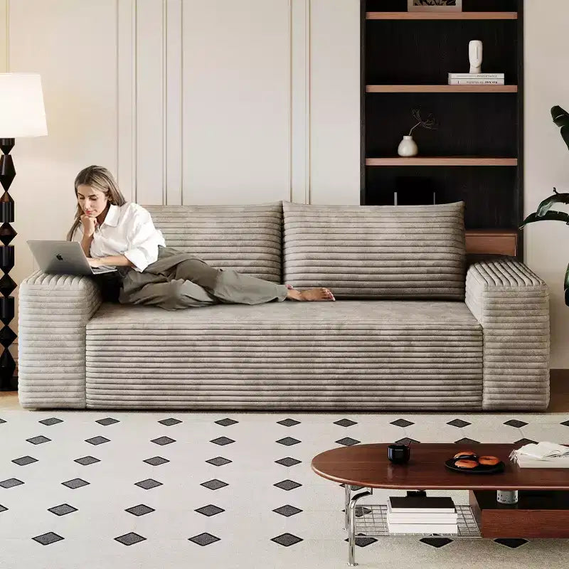 63 Inch 2 Setaser Sofa Corduroy Fabric Deep Seat Couches Comfy Loveseat Sofa No Assembly Camel