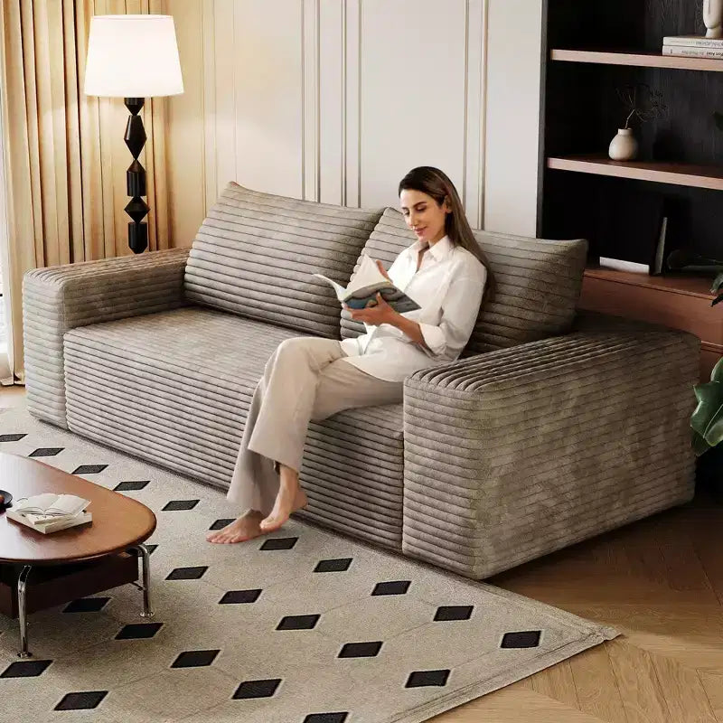 63 Inch 2 Setaser Sofa Corduroy Fabric Deep Seat Couches Comfy Loveseat Sofa No Assembly Camel