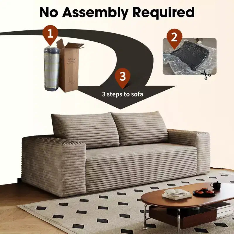63 Inch 2 Setaser Sofa Corduroy Fabric Deep Seat Couches Comfy Loveseat Sofa No Assembly Camel