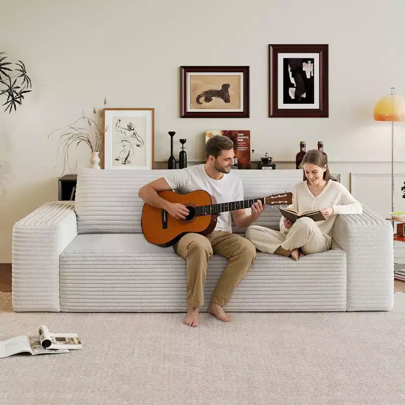 63 Inch 2 Setaser Sofa Corduroy Fabric Deep Seat Couches Comfy Loveseat Sofa No Assembly Camel
