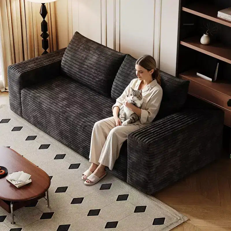 63 Inch 2 Setaser Sofa Corduroy Fabric Deep Seat Couches Comfy Loveseat Sofa No Assembly Camel