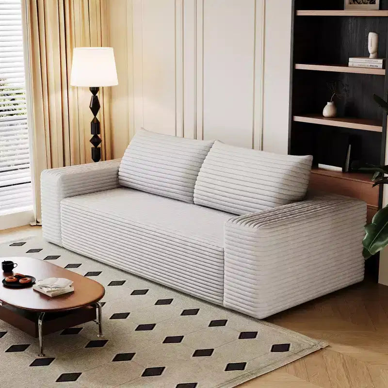 63 Inch 2 Setaser Sofa Corduroy Fabric Deep Seat Couches Comfy Loveseat Sofa No Assembly Camel