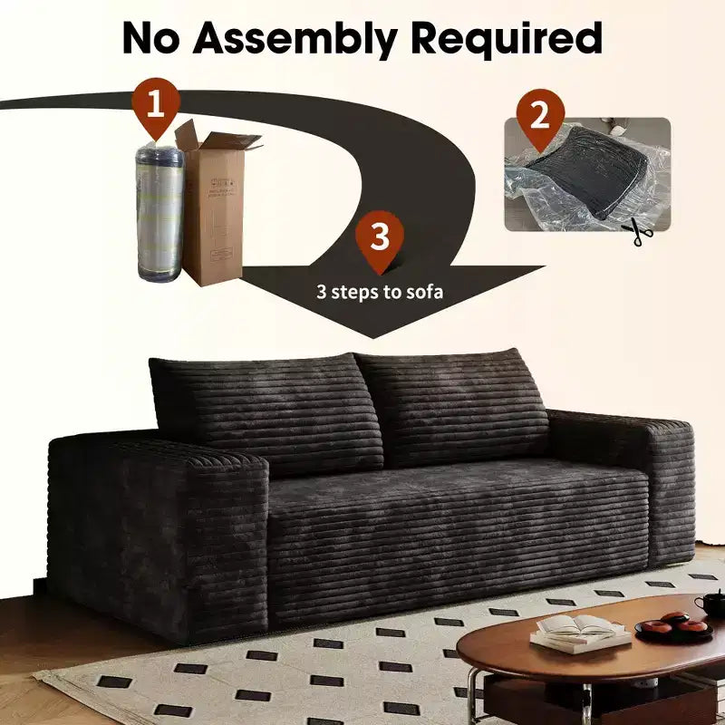 63 Inch 2 Setaser Sofa Corduroy Fabric Deep Seat Couches Comfy Loveseat Sofa No Assembly Camel