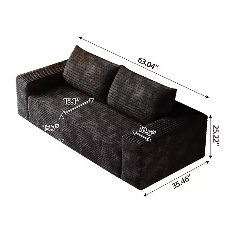 63 Inch 2 Setaser Sofa Corduroy Fabric Deep Seat Couches Comfy Loveseat Sofa No Assembly Camel