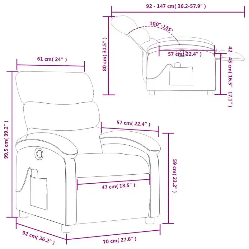 vidaXL Massage Recliner Chair-Manual Adjustable, Light Gray Fabric, Vibration Massage, USB-Powered, Side Pocket, Padded Armchair