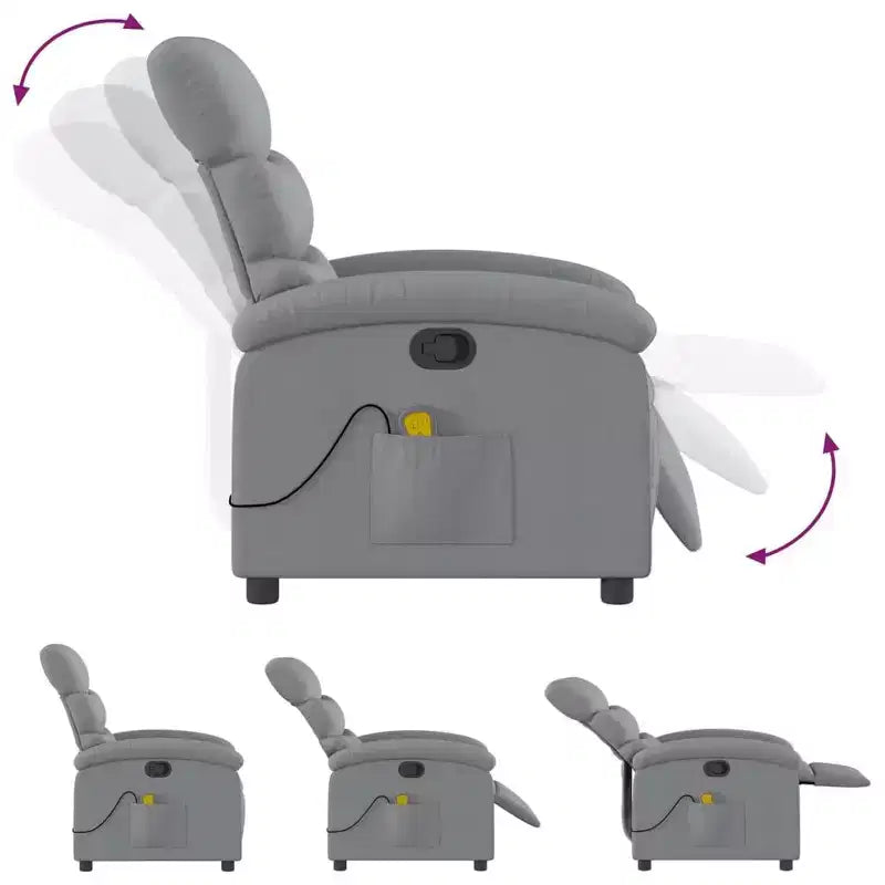 vidaXL Massage Recliner Chair-Manual Adjustable, Light Gray Fabric, Vibration Massage, USB-Powered, Side Pocket, Padded Armchair