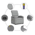 vidaXL Massage Recliner Chair-Manual Adjustable, Light Gray Fabric, Vibration Massage, USB-Powered, Side Pocket, Padded Armchair