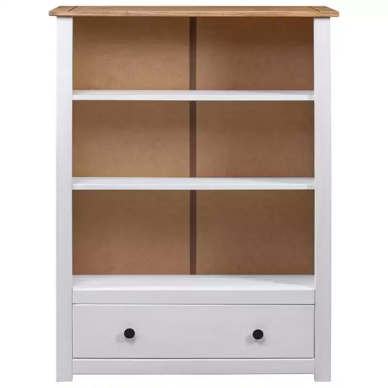vidaXL Solid Pine Wood Bookcase with 3 Shelves and Spacious Drawer - Farmhouse Style, Rustic White Panama Range