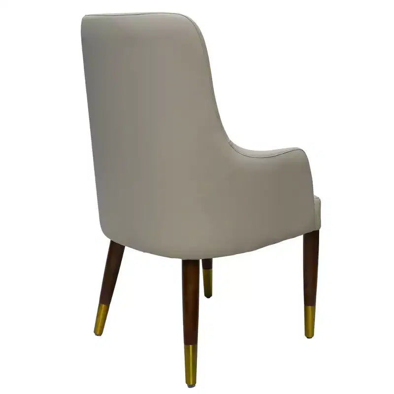 LeisureMod Viva Dining Armchair in Leather Upholstery with Gold Accent Wood Legs for Modern Kitchen and Home, Set of 2