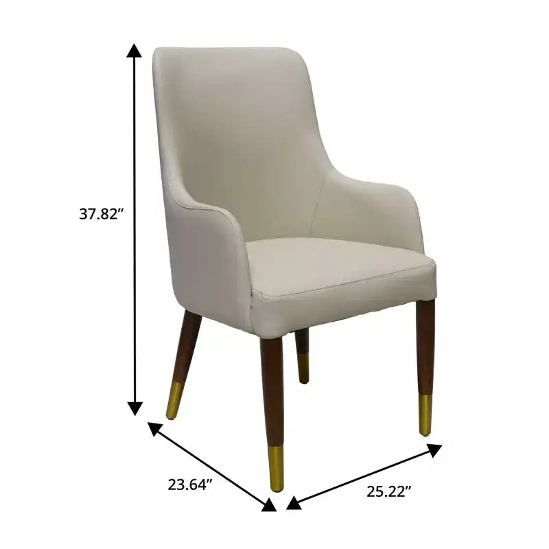 LeisureMod Viva Dining Armchair in Leather Upholstery with Gold Accent Wood Legs for Modern Kitchen and Home, Set of 2