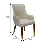 LeisureMod Viva Dining Armchair in Leather Upholstery with Gold Accent Wood Legs for Modern Kitchen and Home, Set of 2