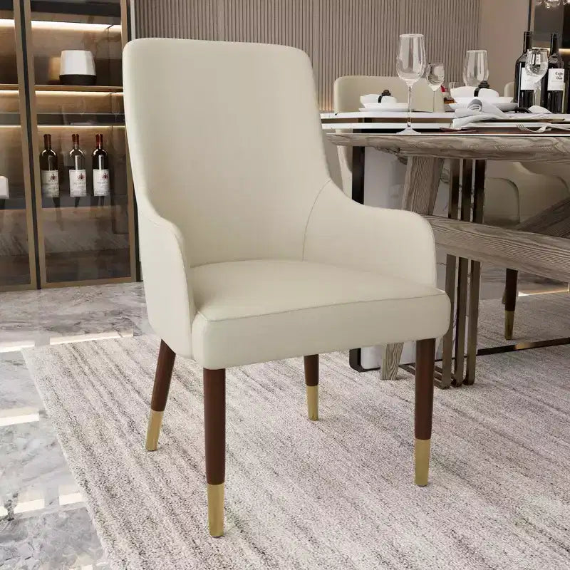 LeisureMod Viva Dining Armchair in Leather Upholstery with Gold Accent Wood Legs for Modern Kitchen and Home, Set of 2