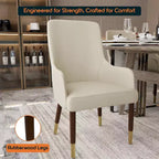 LeisureMod Viva Dining Armchair in Leather Upholstery with Gold Accent Wood Legs for Modern Kitchen and Home, Set of 2