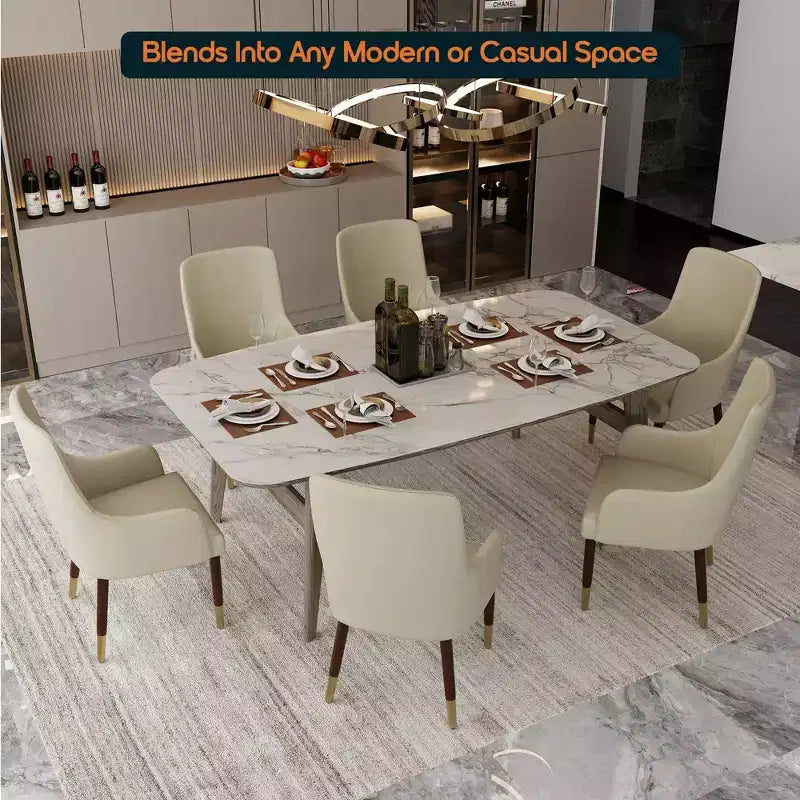 LeisureMod Viva Dining Armchair in Leather Upholstery with Gold Accent Wood Legs for Modern Kitchen and Home, Set of 2
