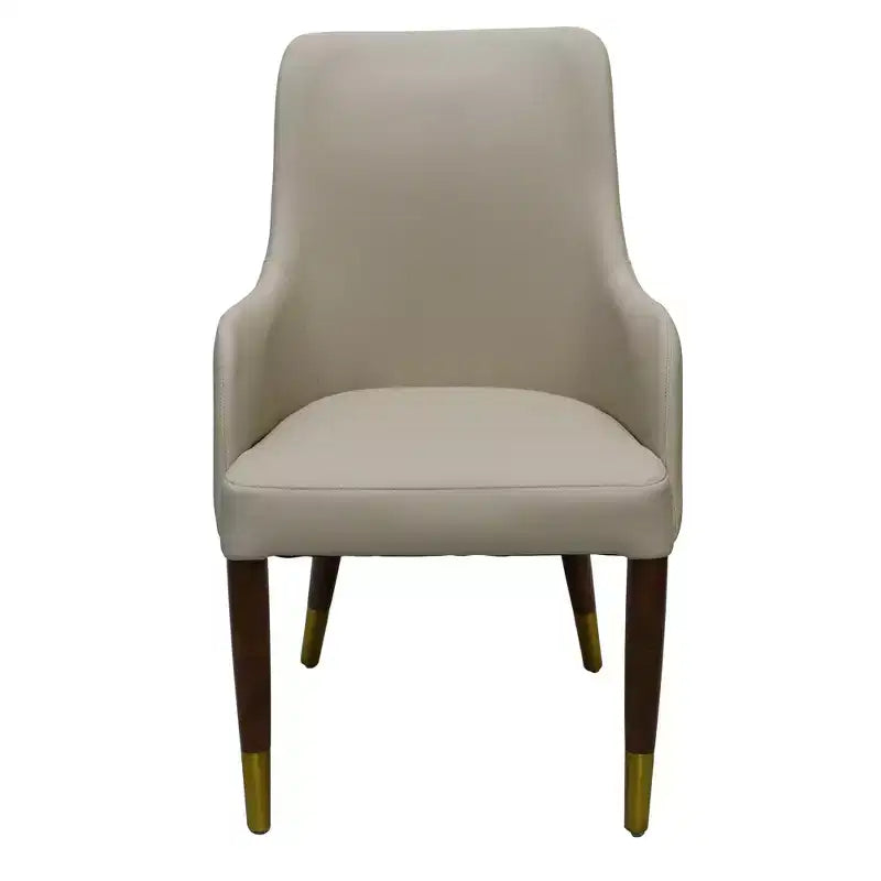 LeisureMod Viva Dining Armchair in Leather Upholstery with Gold Accent Wood Legs for Modern Kitchen and Home, Set of 2