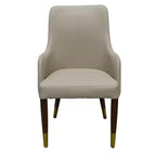 LeisureMod Viva Dining Armchair in Leather Upholstery with Gold Accent Wood Legs for Modern Kitchen and Home, Set of 2