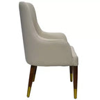 LeisureMod Viva Dining Armchair in Leather Upholstery with Gold Accent Wood Legs for Modern Kitchen and Home, Set of 2