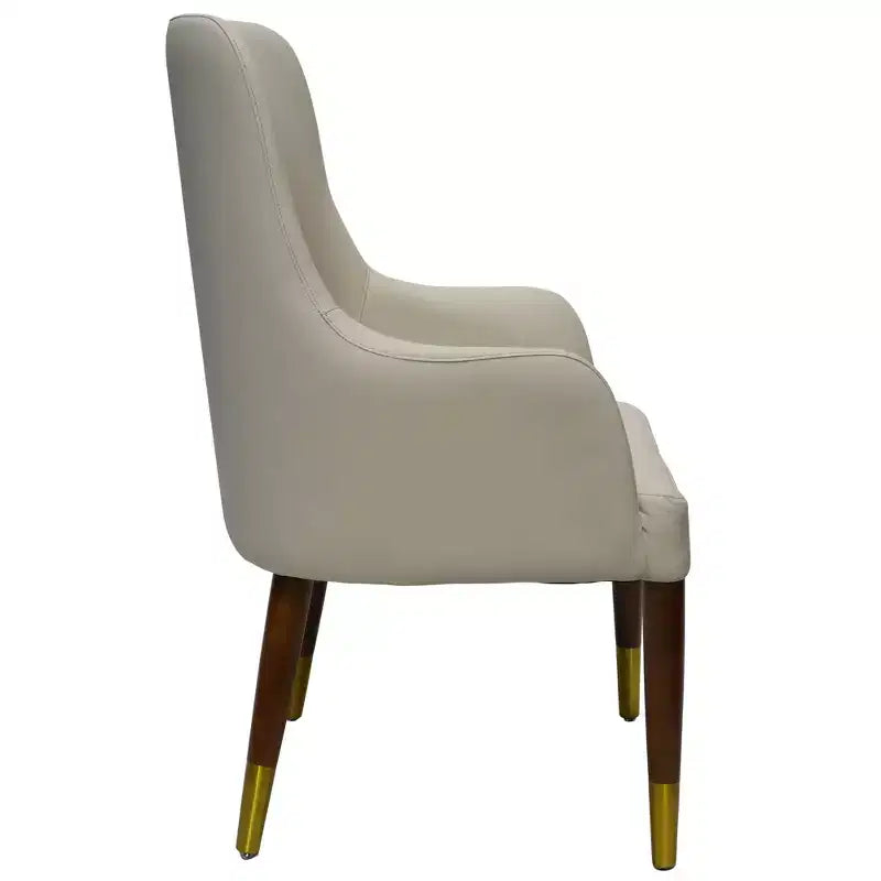 LeisureMod Viva Dining Armchair in Leather Upholstery with Gold Accent Wood Legs for Modern Kitchen and Home, Set of 2