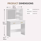 WAYES Vanity Desk with LED Mirror, 3-Foot White Makeup Table for Bedroom, Storage Drawers, and Shelves, White Finish