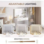 WAYES Vanity Desk with LED Mirror, 3-Foot White Makeup Table for Bedroom, Storage Drawers, and Shelves, White Finish