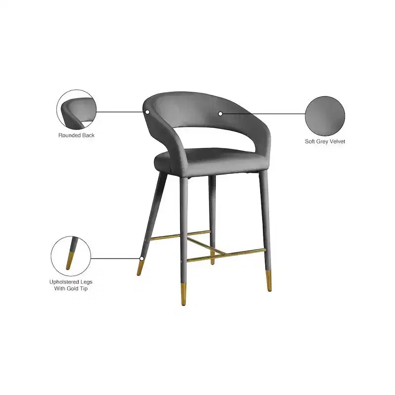 Meridian Furniture,Destiny Grey Velvet Stool