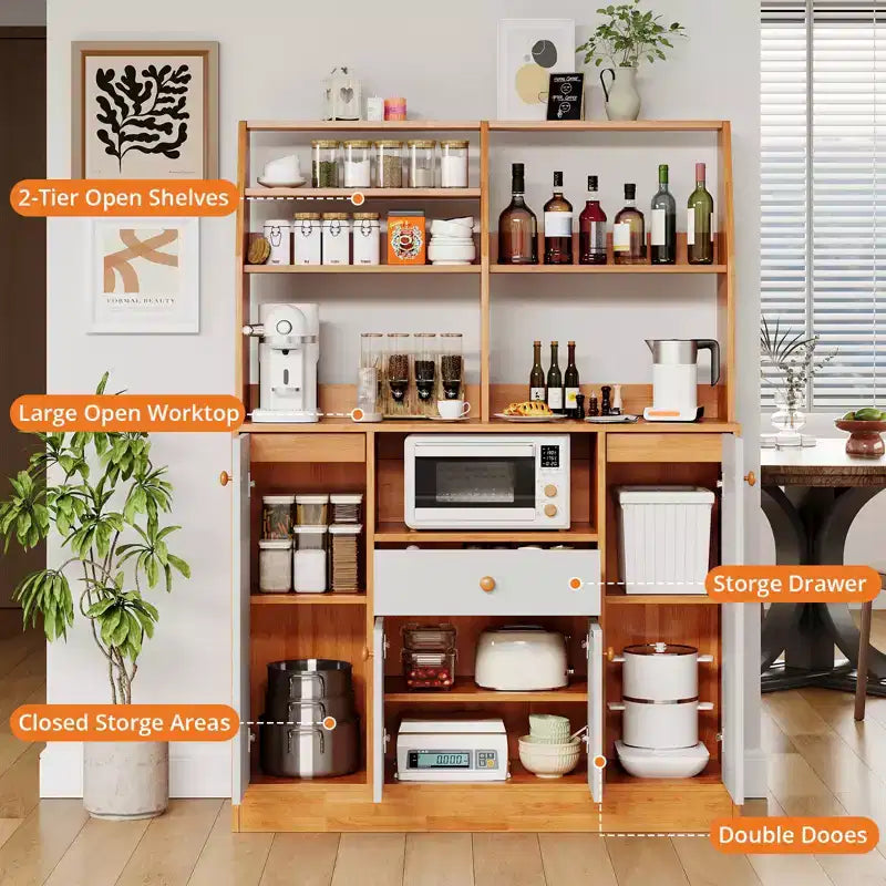 Kitchen Pantry Cabinet with Drawers - Wood Sideboard Buffet with Doors, Adjustable Shelf, Storage Rack, Coffee Bar Station for Kitchen Dining Room