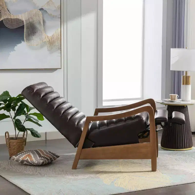 Bestier 26 Recliner Chair for Adult, Luxurious Oil Wax Leather Arm Chair with Footrest, Upholstered Reclining Accent Chair for Living Room Reading