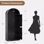 72 Arched Bookshelf with 4 Doors - Modern Farmhouse Bookcase with Open Shelf for Living Room & Bedroom (Black)