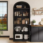 72 Arched Bookshelf with 4 Doors - Modern Farmhouse Bookcase with Open Shelf for Living Room & Bedroom (Black)