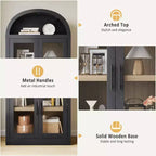 72 Arched Bookshelf with 4 Doors - Modern Farmhouse Bookcase with Open Shelf for Living Room & Bedroom (Black)