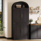 72 Arched Bookshelf with 4 Doors - Modern Farmhouse Bookcase with Open Shelf for Living Room & Bedroom (Black)