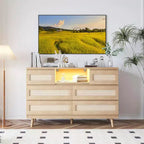 Rattan Dresser with 6 Drawers, Natural Wood Durable Dressers, 6 Chests of Drawers, TV Stand, Storage Cabinet for Nursery, Entryway, Bedroom,Hallway