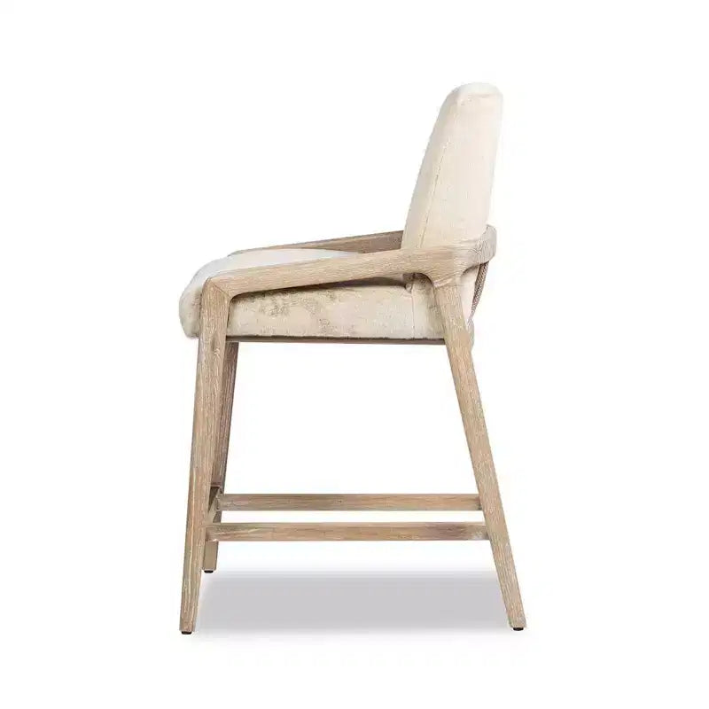 Jennifer Taylor Home Arizona 25.5 Solid Ash Wood Upholstered Counter Stool with Rope Detail, Crme de la Crme White Faux Fur