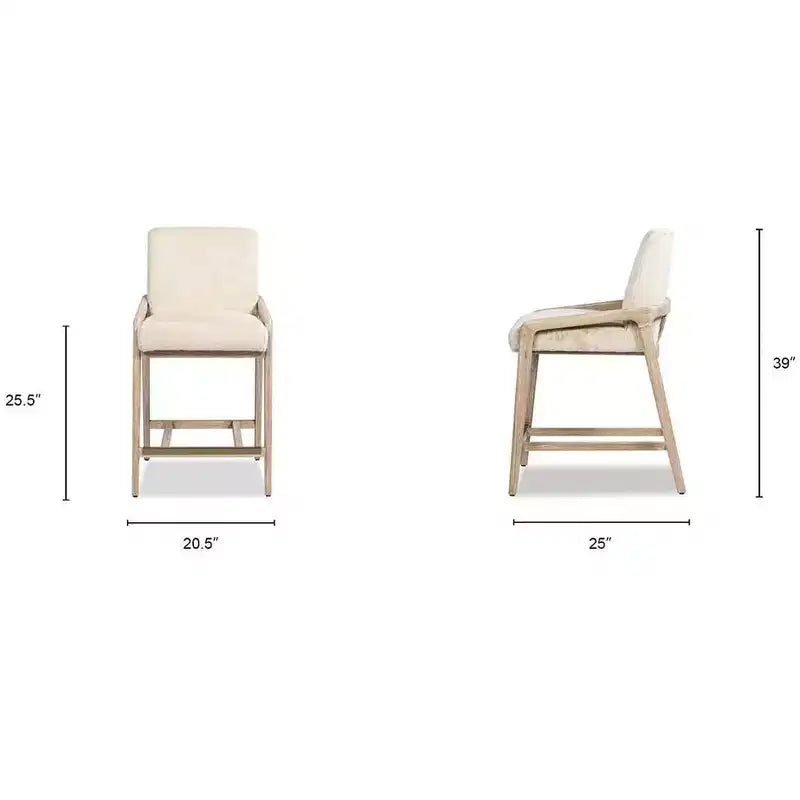 Jennifer Taylor Home Arizona 25.5 Solid Ash Wood Upholstered Counter Stool with Rope Detail, Crme de la Crme White Faux Fur