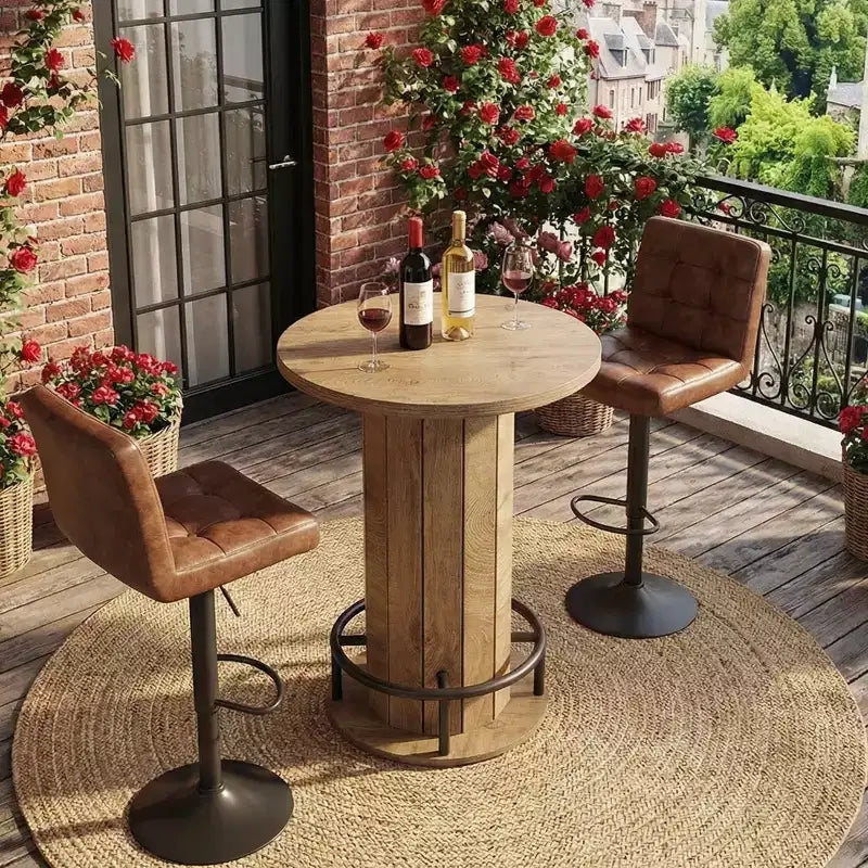 MAYEERTY Industrial-Farmhouse Round Bistro Table, Sturdy Wood Construction Small Space Bar Table for Home Cafe & Office, Easy Assembly