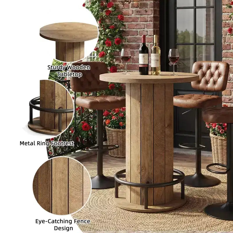 MAYEERTY Industrial-Farmhouse Round Bistro Table, Sturdy Wood Construction Small Space Bar Table for Home Cafe & Office, Easy Assembly