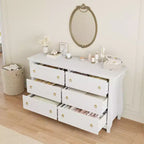 Wood 7-Drawer Dresser - Tall Boho Dresser with Curved Legs, Rattan Accents, and Freestanding Storage