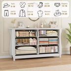 Wood 7-Drawer Dresser - Tall Boho Dresser with Curved Legs, Rattan Accents, and Freestanding Storage