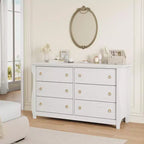 Wood 7-Drawer Dresser - Tall Boho Dresser with Curved Legs, Rattan Accents, and Freestanding Storage
